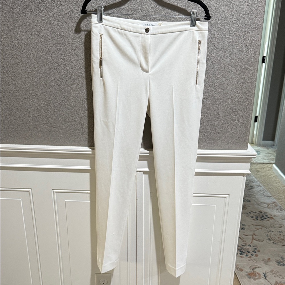 Calvin Klein Cream Trousers with Zippered Pockets
